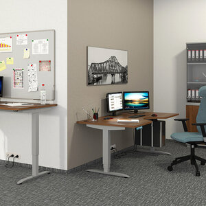 Výškově nastavitelné stoly - ořech, šedá